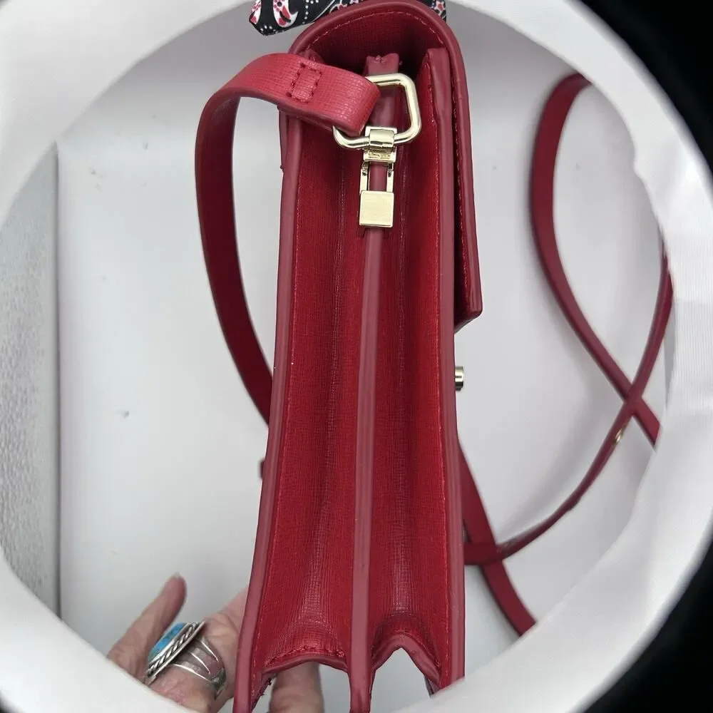 Zara Trafaluc red crossbody purse 8 x 6 x 2.25 faux leather attached twilly